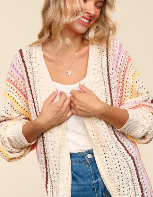Load image into Gallery viewer, Haptics Full Size Striped Crochet Open Front Cardigan
