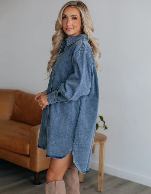 Load image into Gallery viewer, Button Up Collared Neck Long Sleeve Denim Dress
