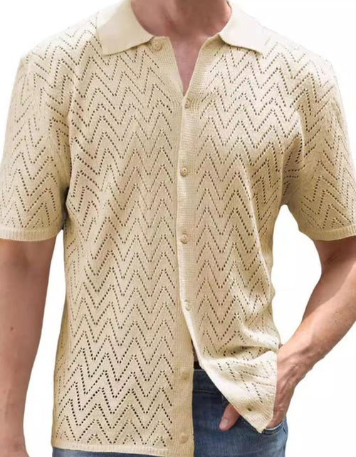 Load image into Gallery viewer, Men's Full Size Openwork Button Down Short Sleeve Shirt Plus Size
