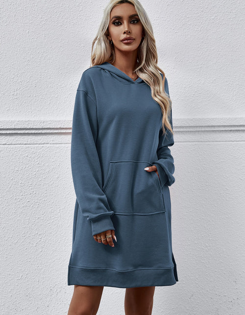 Load image into Gallery viewer, Slit Long Sleeve Hooded Dress with Pocket
