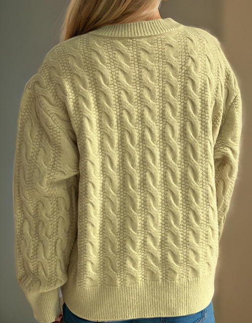 Load image into Gallery viewer, Cable-Knit Round Neck Long Sleeve Cardigan
