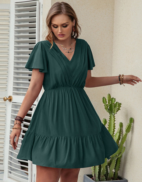 Load image into Gallery viewer, Plus Size Ruffle Hem V-Neck Short Sleeve Dress
