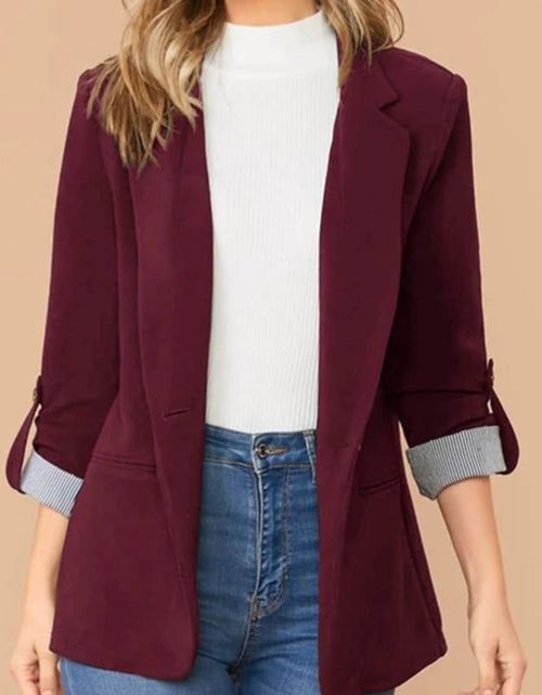 Load image into Gallery viewer, Lapel Collar Roll-Tab Sleeve Blazer
