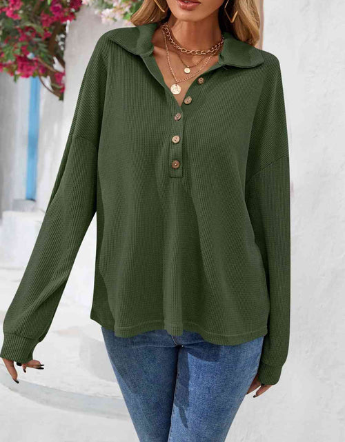 Load image into Gallery viewer, Half Button Collared Neck Long Sleeve Top
