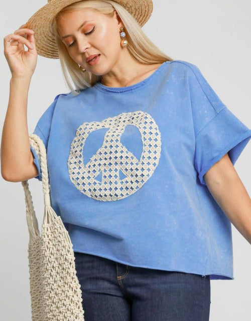 Load image into Gallery viewer, Umgee Full Size Mineral Wash T-Shirt with Lace Applique Plus Size
