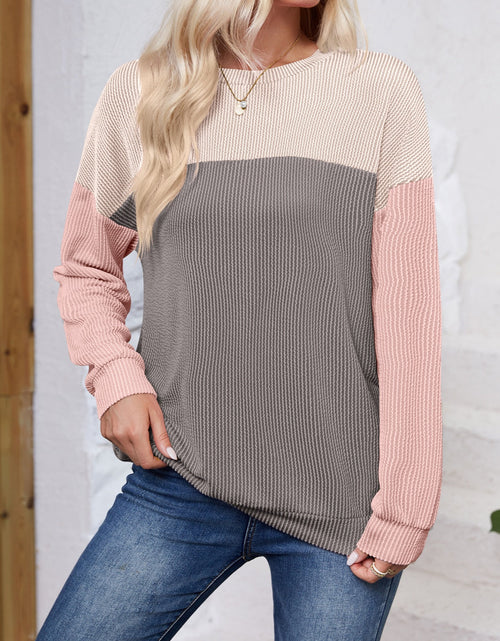 Load image into Gallery viewer, Lovelet Color Block Round Neck Long Sleeve Sweatshirt
