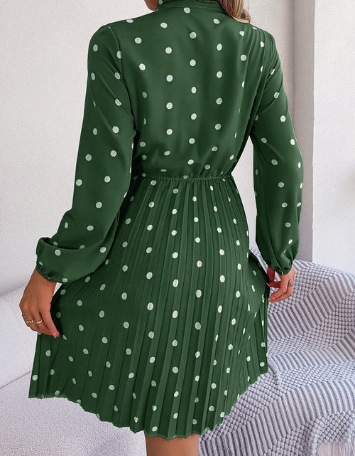 Load image into Gallery viewer, Polka Dot Tie Neck Pleated Dress
