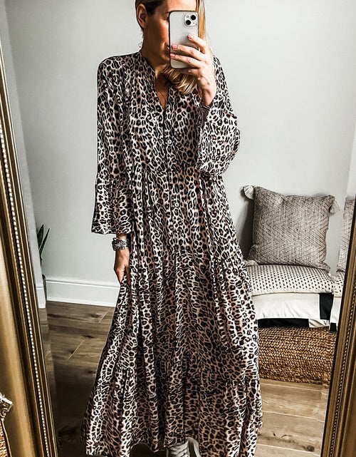 Load image into Gallery viewer, Leopard Notched Long Sleeve Maxi Dress
