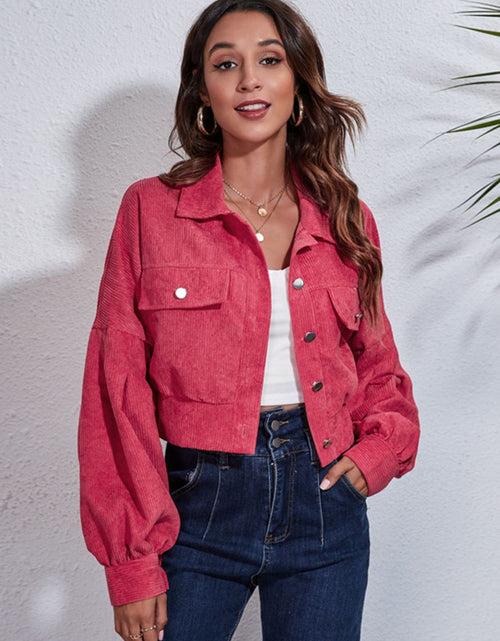 Load image into Gallery viewer, Button Down Collared Neck Cropped Jacket
