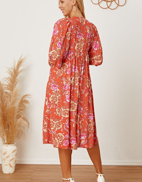 Load image into Gallery viewer, Floral Tie Neck Half Sleeve Dress

