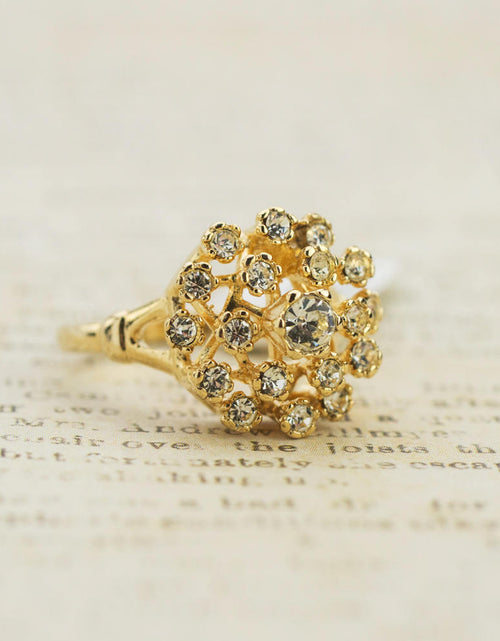 Load image into Gallery viewer, Vintage Clear Austrian Crystal Burst Ring 18k White Gold Electroplated Made in USA by PVD Vintage Jewelry
