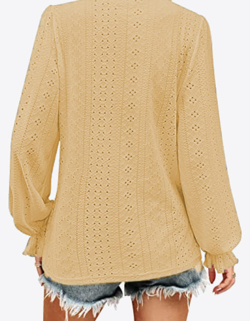 Load image into Gallery viewer, Eyelet V-Neck Flounce Sleeve Blouse
