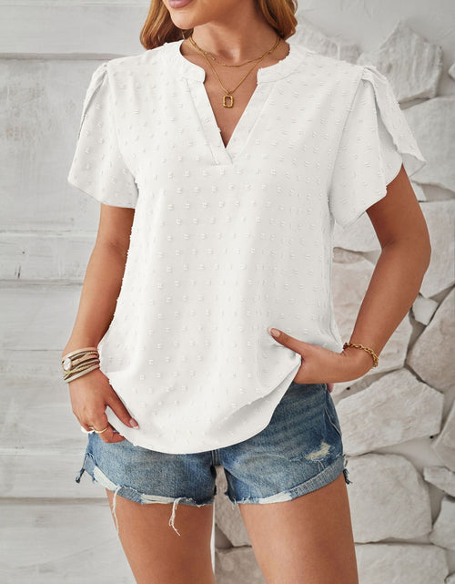Load image into Gallery viewer, Swiss Dot Notched Petal Sleeve T-Shirt
