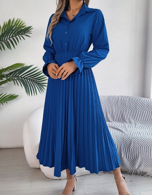 Load image into Gallery viewer, Pleated Half Button Long Sleeve Midi Dress
