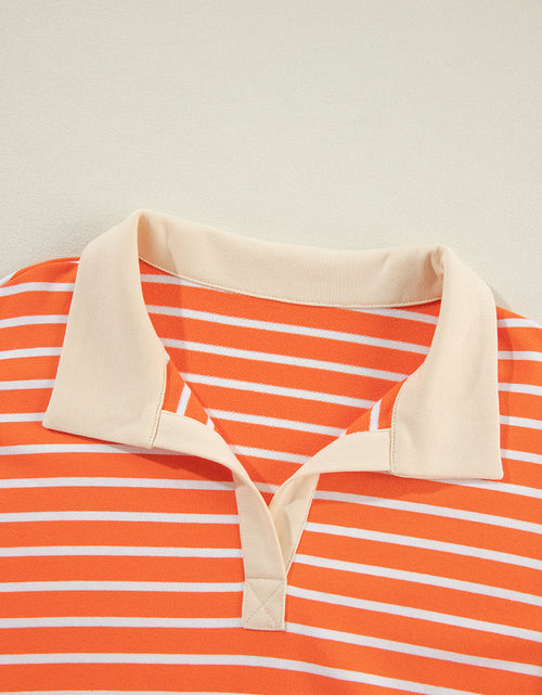 Load image into Gallery viewer, Striped Johnny Collar Long Sleeve Sweatshirt
