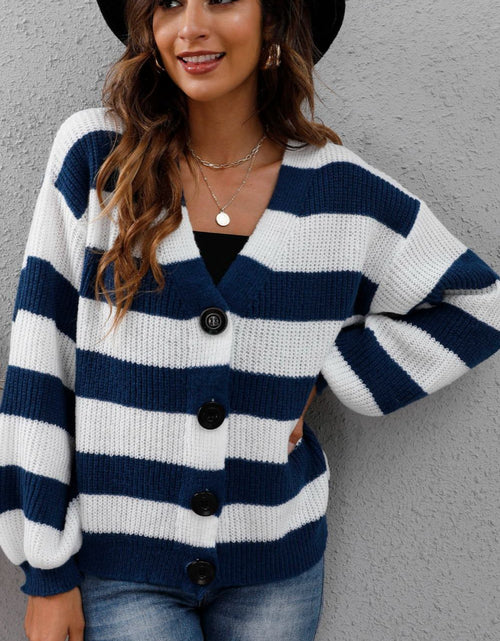 Load image into Gallery viewer, Striped Button Up Long Sleeve Sweater
