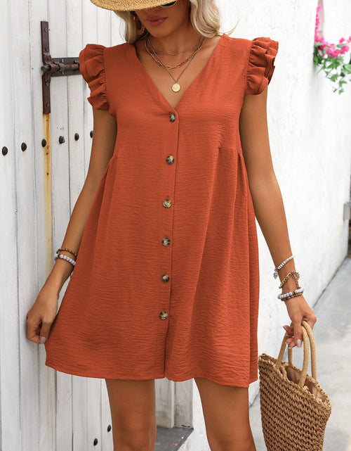 Load image into Gallery viewer, Ivy Lane Button Up V-Neck Cap Sleeve Mini Dress
