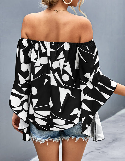 Load image into Gallery viewer, Printed Off-Shoulder Bell Sleeve Blouse
