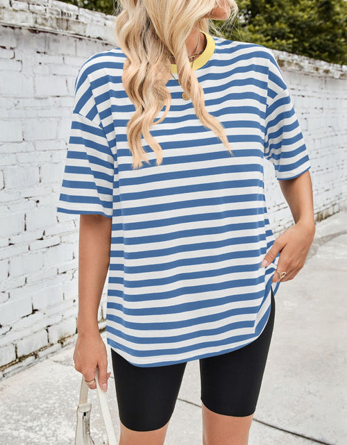 Load image into Gallery viewer, Lovelet Striped Round Neck Half Sleeve T-Shirt
