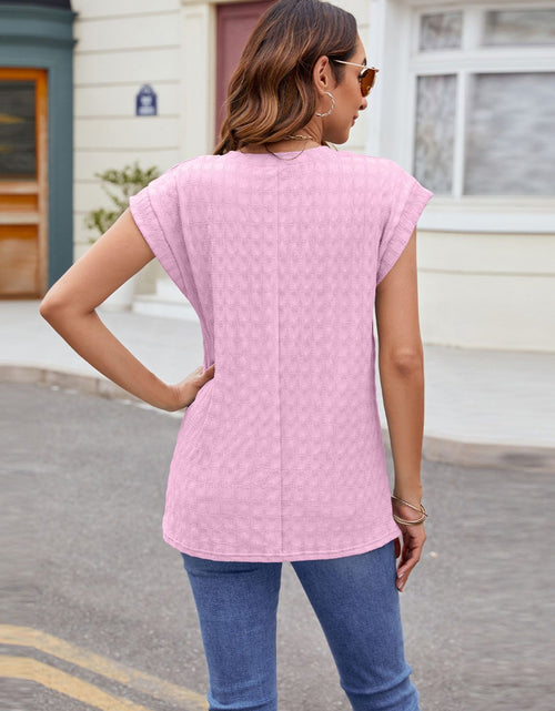 Load image into Gallery viewer, Textured Round Neck Cap Sleeve T-Shirt
