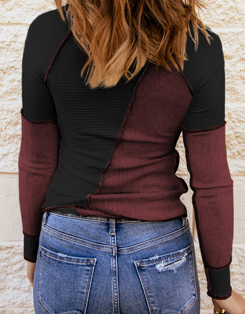 Load image into Gallery viewer, Color Block Round Neck Long Sleeve T-Shirt
