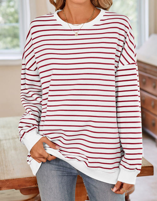 Load image into Gallery viewer, Lovelet Striped Round Neck Long Sleeve Sweatshirt
