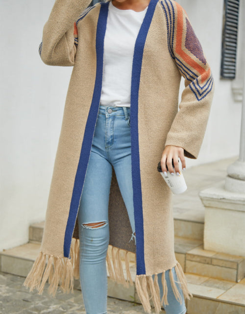 Load image into Gallery viewer, Angel Wings Geometric Fringe Hem Open Front Duster Cardigan

