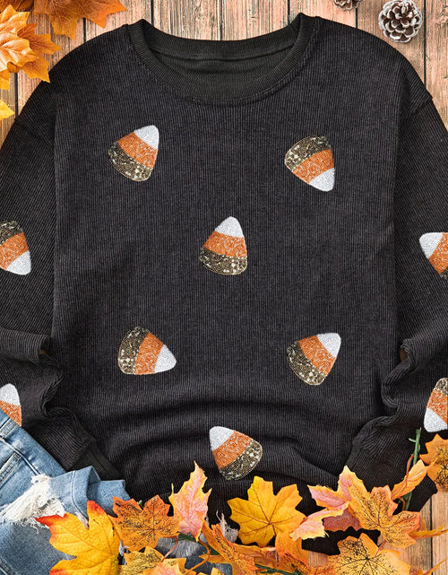 Load image into Gallery viewer, Sequin Round Neck Long Sleeve Sweatshirt
