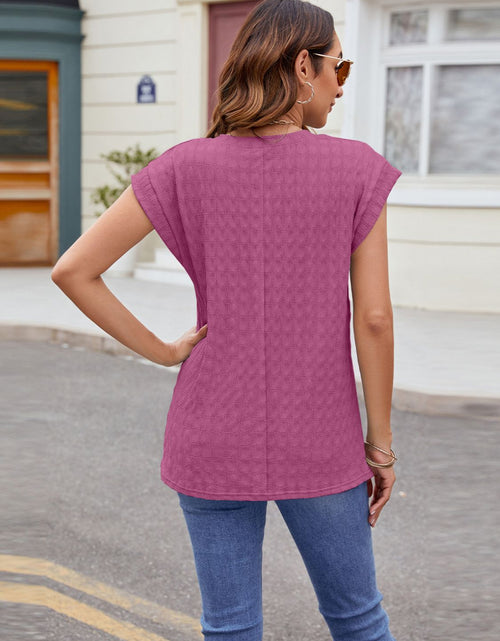 Load image into Gallery viewer, Textured Round Neck Cap Sleeve T-Shirt
