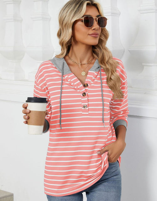 Load image into Gallery viewer, Drawstring Striped Long Sleeve Hoodie
