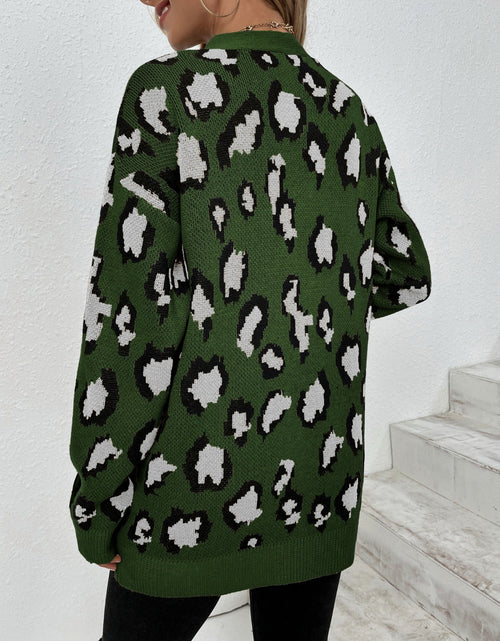 Load image into Gallery viewer, Leopard Open Front Dropped Shoulder Cardigan
