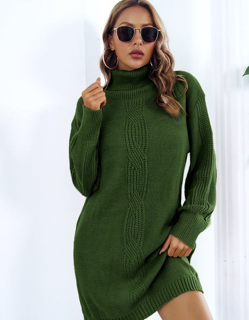 Load image into Gallery viewer, Openwork Turtleneck Long Sleeve Sweater Dress
