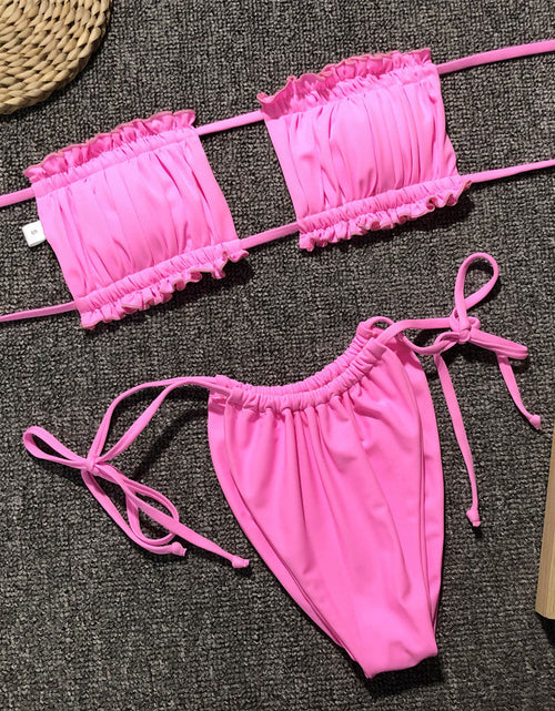 Load image into Gallery viewer, Frill Trim Ruched Bikini Set
