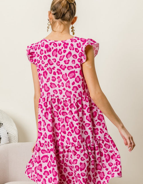 Load image into Gallery viewer, BiBi Leopard Cap Sleeve Tiered Mini Dress
