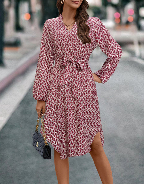 Load image into Gallery viewer, Tied Printed Notched Balloon Sleeve Dress
