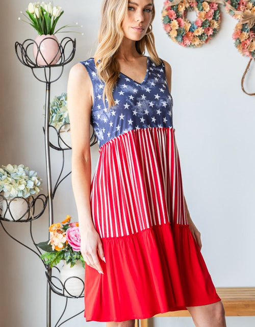 Load image into Gallery viewer, Heimish Full Size US Flag Theme Contrast Tank Dress

