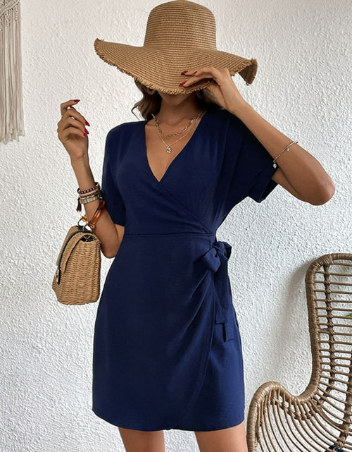 Load image into Gallery viewer, Perfee Tied Cuffed Sleeve Surplice Dress
