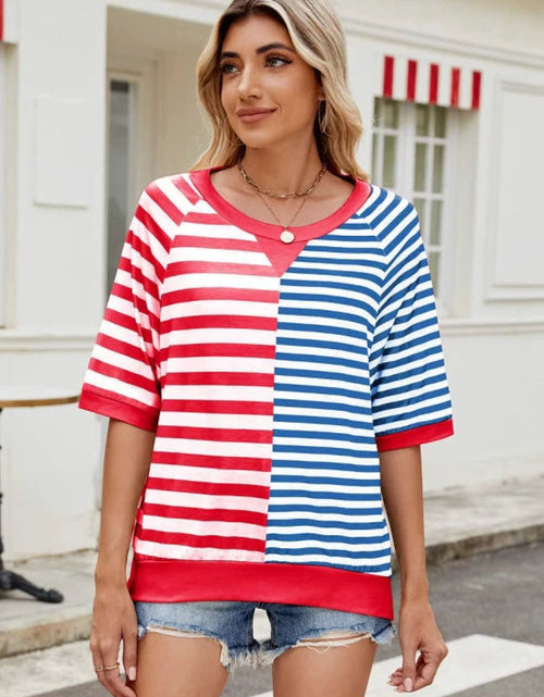 Load image into Gallery viewer, Striped Round Neck Half Sleeve T-Shirt
