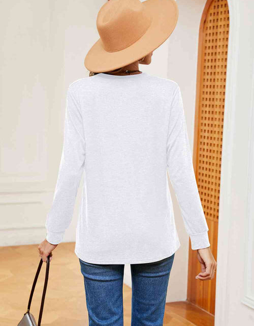 Load image into Gallery viewer, Buttoned Notched Neck Long Sleeve Top
