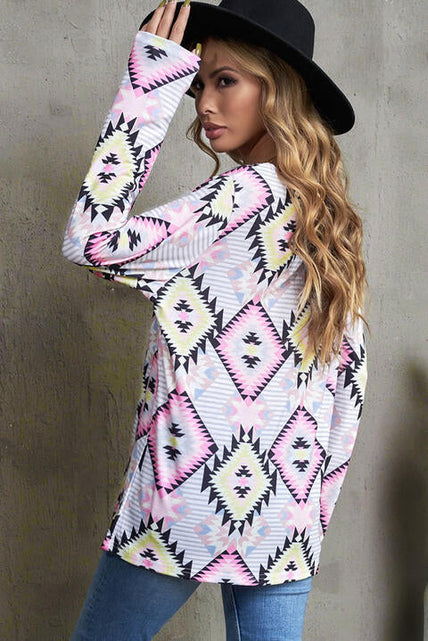 Load image into Gallery viewer, Geometric V-Neck Long Sleeve T-Shirt
