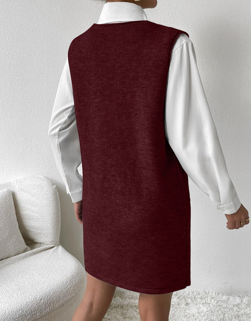 Load image into Gallery viewer, V-Neck Sleeveless Sweater Dress with Pockets
