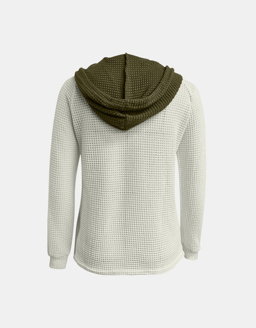 Load image into Gallery viewer, Full Size Waffle-Knit Contrast Long Sleeve Hoodie
