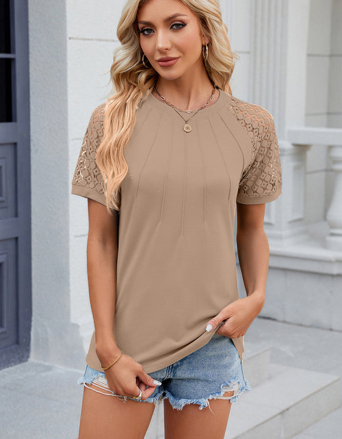 Load image into Gallery viewer, Openwork Round Neck Short Sleeve T-Shirt
