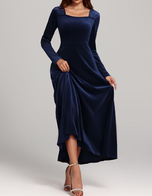 Load image into Gallery viewer, Square Neck Long Sleeve Velvet Dress
