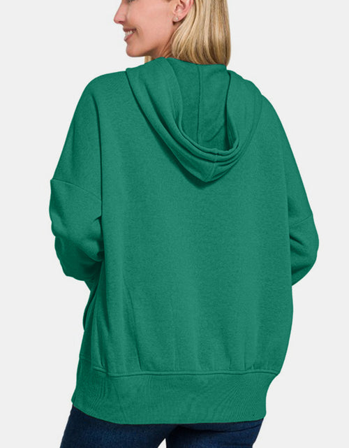 Load image into Gallery viewer, Zenana Half Snap Long Sleeve Hoodie with Kangaroo Pocket
