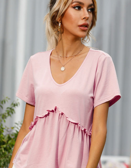 Load image into Gallery viewer, Shiny Frill Trim Short Sleeve Tee
