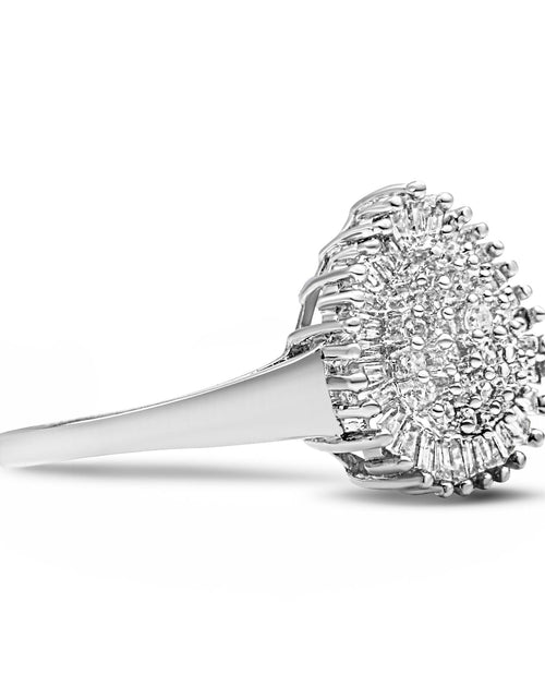 Load image into Gallery viewer, 10K White Gold 1/2 Cttw Round &amp; Baguette Cut Diamond Pear Shaped Domed Pavé Cluster with Halo Cocktail Ring (H-I Color, SI1-SI2 Clarity) by Infinite Jewels
