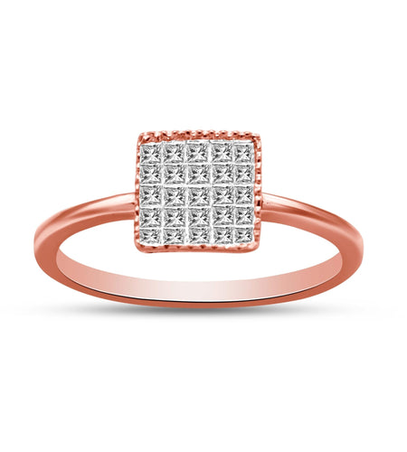 10K Rose Gold 1/3 Cttw Invisible Set Princess Cut Diamond Composite Square Shape Ring for Women (H-I color, I1-I2 clarity) by Haus of Brilliance