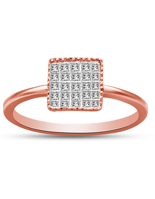Load image into Gallery viewer, 10K Rose Gold 1/3 Cttw Invisible Set Princess Cut Diamond Composite Square Shape Ring for Women (H-I color, I1-I2 clarity) by Haus of Brilliance
