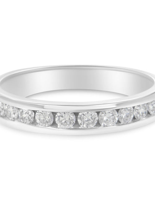 Load image into Gallery viewer, IGI Certified 1/2 Cttw Round Brilliant Cut Diamond 18K White Gold Channel Set Eternity Style Wedding Band Ring (H-I Color, I1-I2 Clarity) by Infinite Jewels
